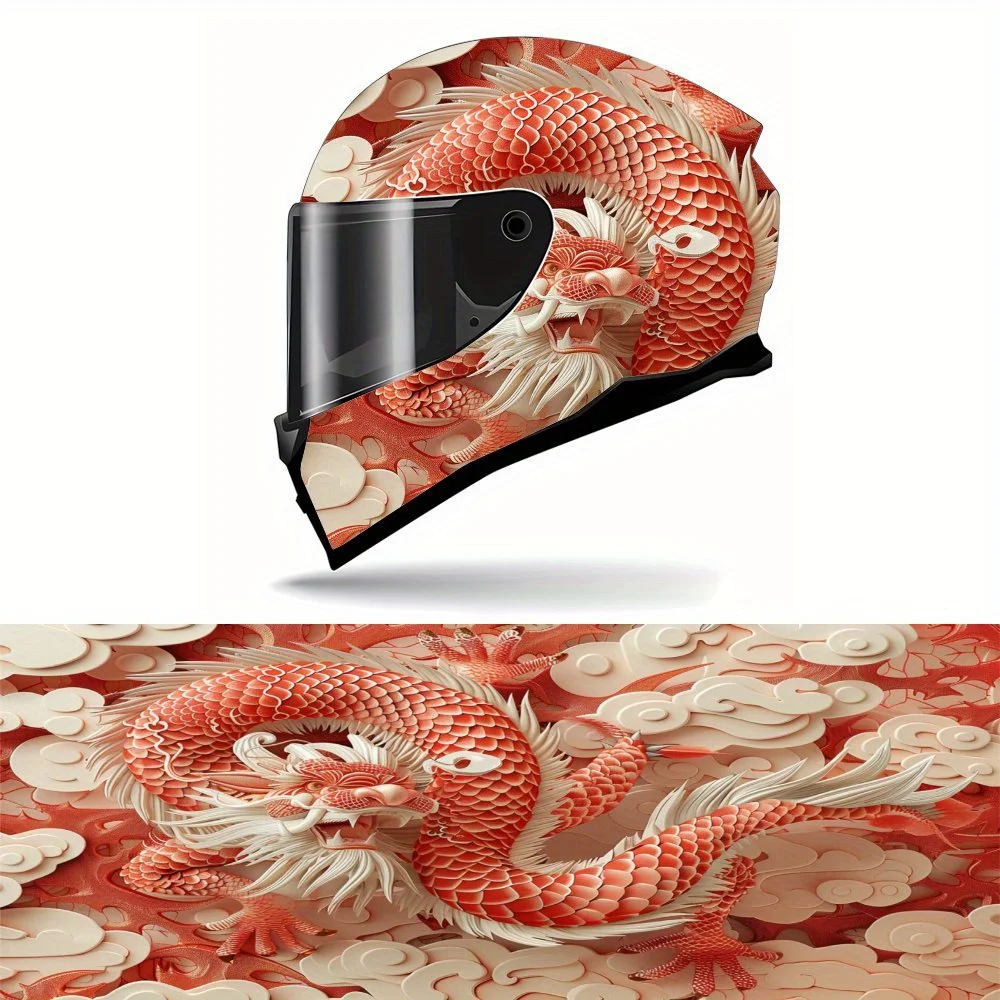 

Наклейка на мотоциклетный шлем в восточном стиле с красным драконом - водонепроницаемая, устойчивая к царапинам виниловая наклейка для персонализированного защитного снаряжения