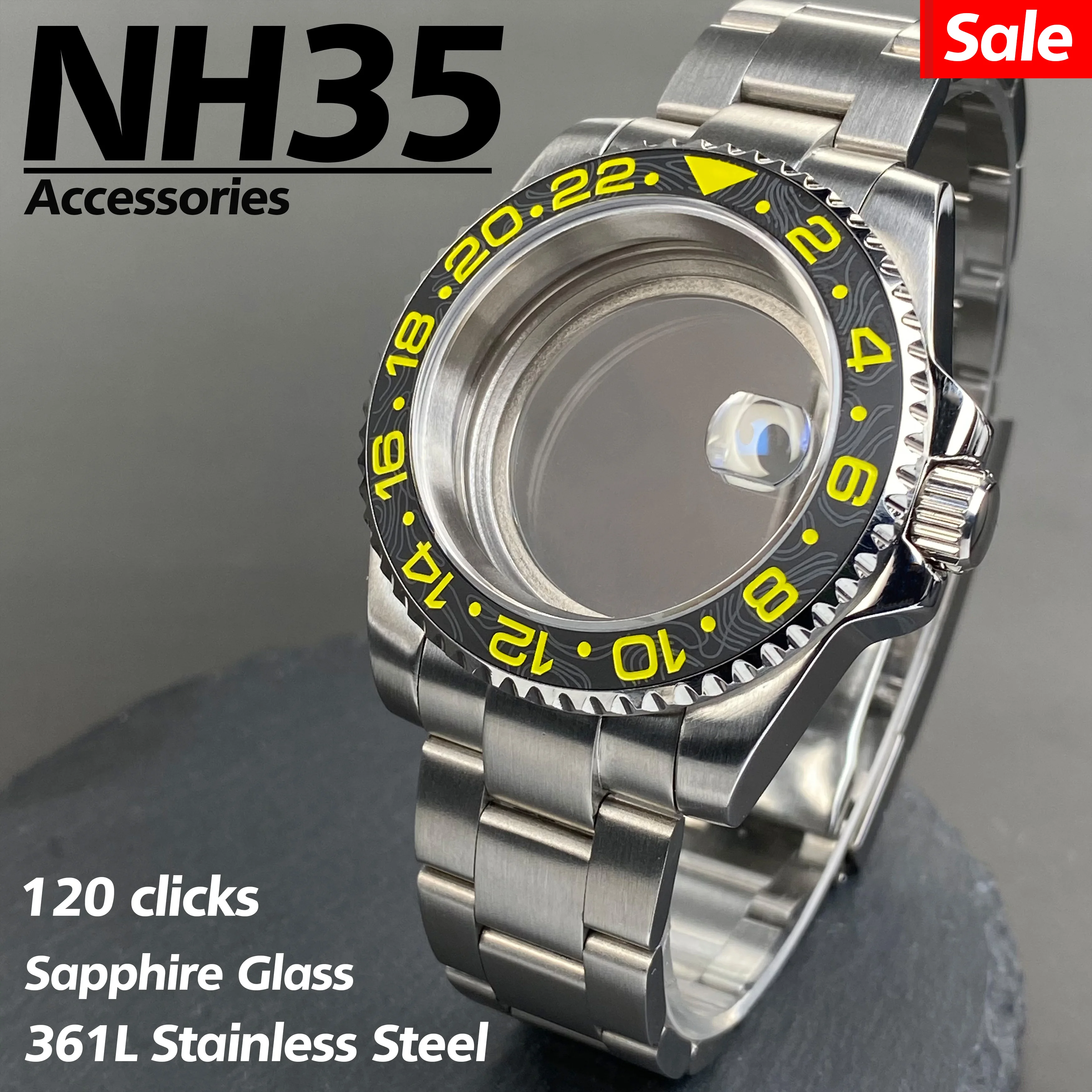 

NH35 watch case 40mm sapphire crystal stainless steel 120 clicks case for NH35 NH36 NH38 movement Accessories 28.5mm nh35 dial