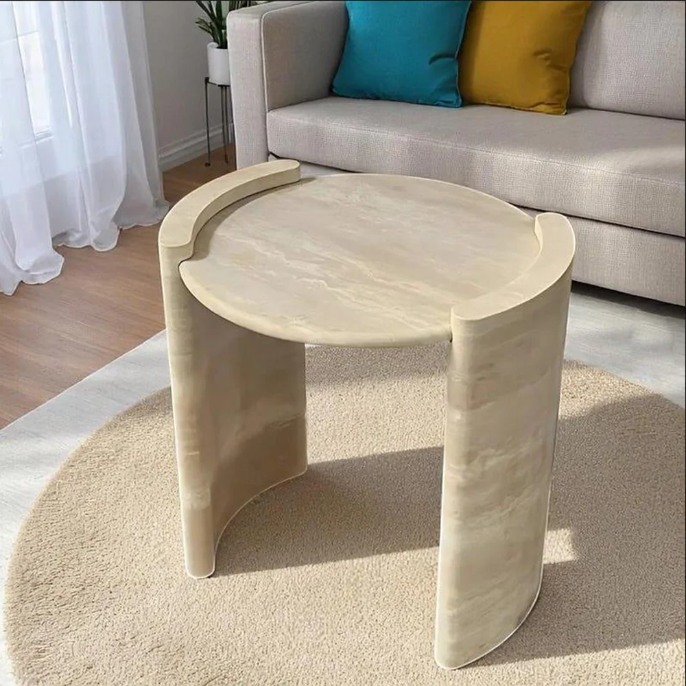 Modern Oval Travertine Coffee Table with Marble Finish for Outdoor & Hotel Use Also Suitable As End Table