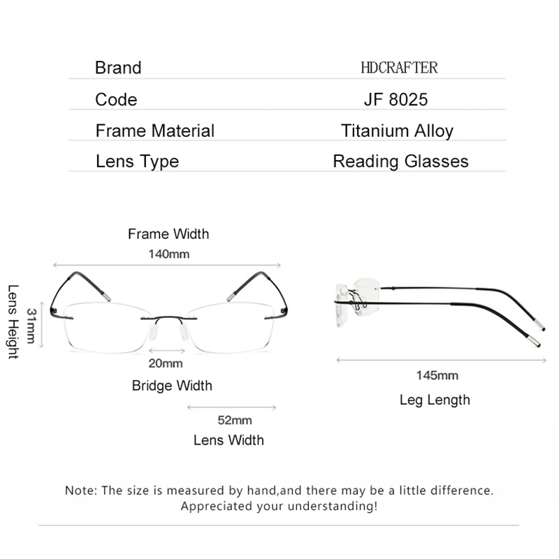 Titanium Rimless Reading Glasses Men Women +1.0 +1.5 +2.0 +2.5 +3.0 +3.5 +4.0 Anti Blue Rays Presbyopia Hyperopia Eyewear