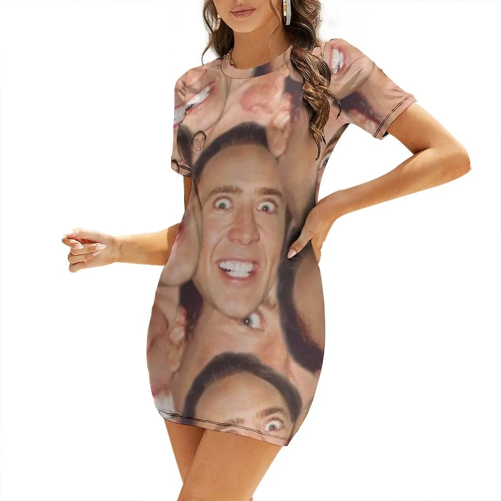 

Nick Cage Mask Short-Sleeved Dress women party dresses sexy short dresses daring sexy dress sensual sexy dress for women