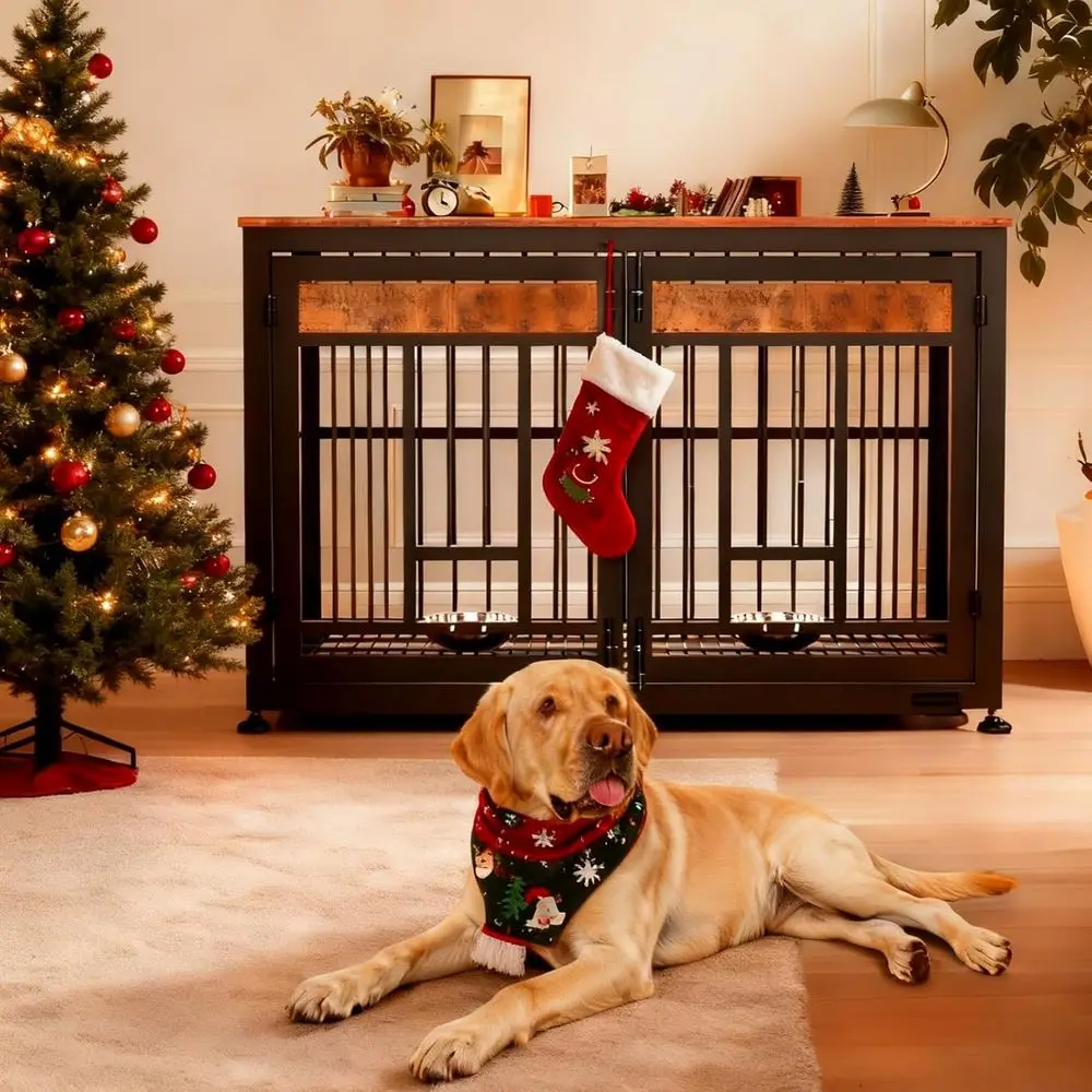 

Large Dog Wooden End Table Crate, Heavy Duty Cage Kennel, Decorative Indoor Pet House