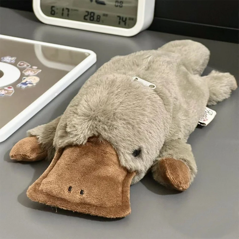 27cm Cute Platypus Pencil Case Cosmetic Bag Plush Pen Pouch Large Capacity Storage Bag School Supplies Stationery Box