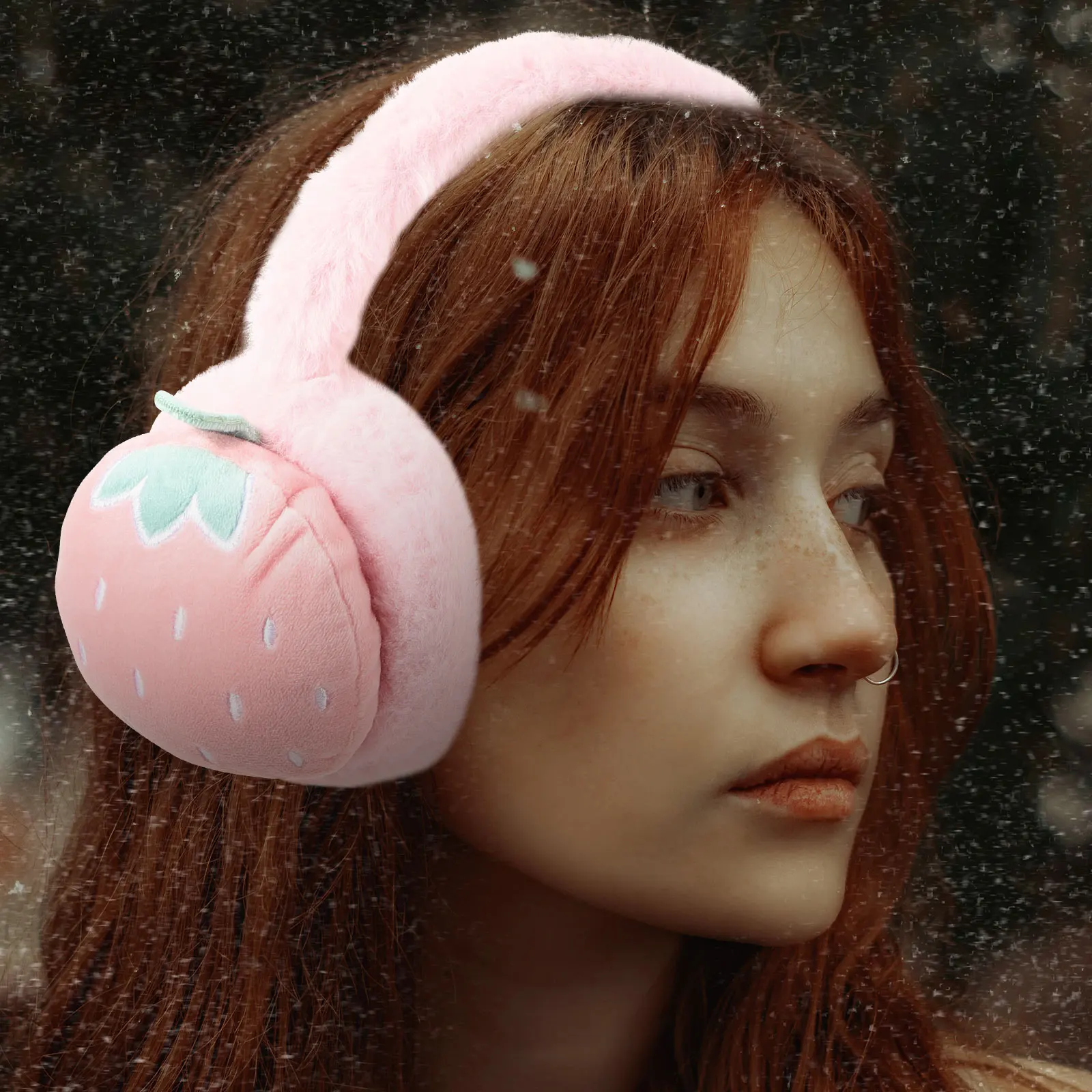

Warm Cozy Earmuffs Winter Ear Cover Women Pink Child Lightweight Foldable Cartoon Embroidery Soft Material Outdoor Sports