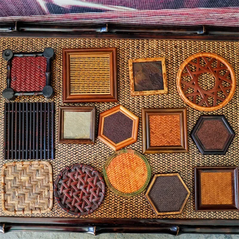 Bamboo Woven Tea Tray Coaster Retro Thermal Insulation Pad for Purple Clay Silver Pot Tea Ceremony Dry Bubble Accessories