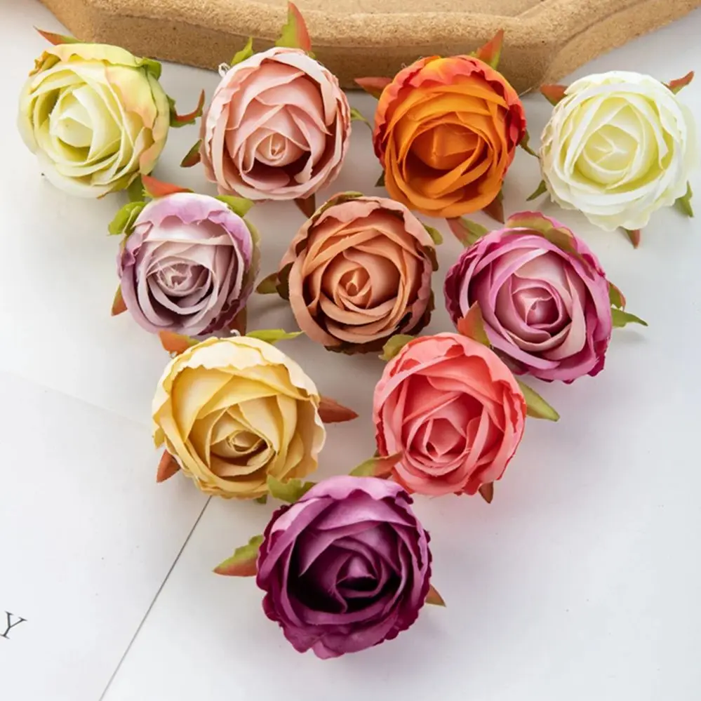 

5/10Pcs Silk Artificial Flower Rose Christmas wreath Festival Party Decor Home vase Outdoor Garden Wedding Diy gift Box hairpin