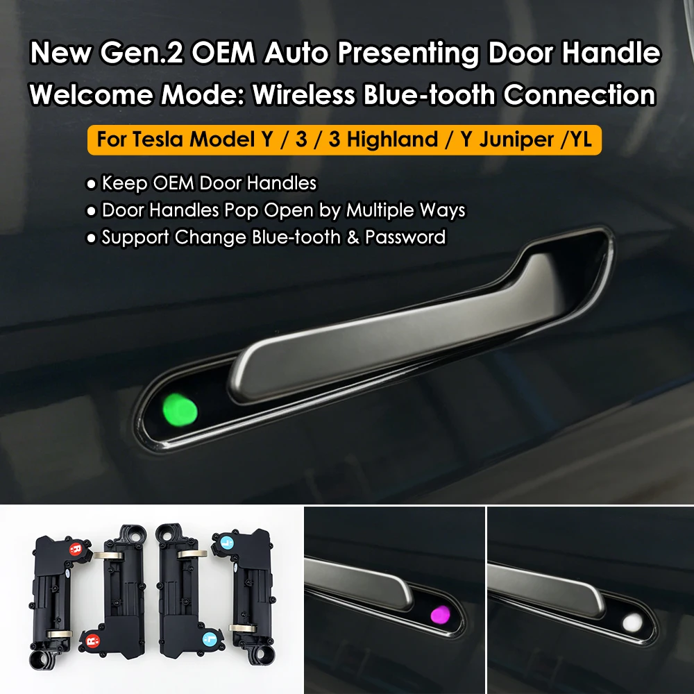 Neue Gen.2 OEM Chrom-Autotürgriffe für Tesla Model YL 3 Y Neu 3 Y Juniper Farbiger LED-Willkommensmodus Multi-Kontakt-Aufklappfunktion – Detail 1