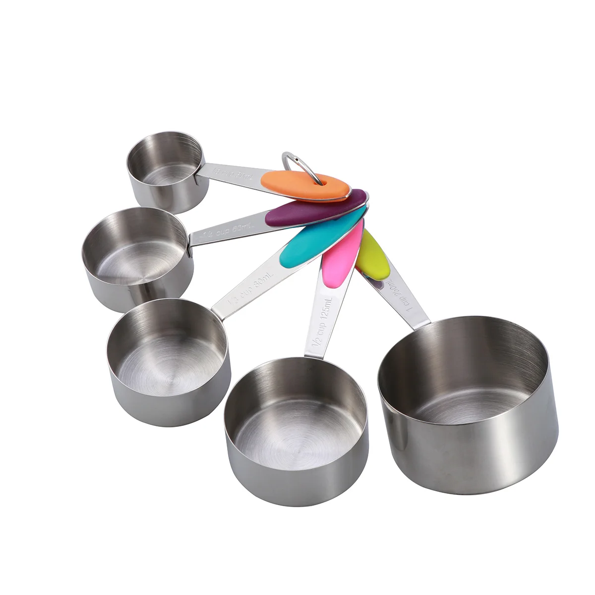 

5Pcs Stainless Steel Stackable Measuring Cup Set Silicone Handles Engraved Measurements Kitchen Baking Anti-