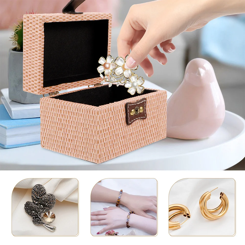 

2Pcs Imitation Rattan Texture Jewelry Storage Box Portable Lightweight Jewelry Case Trinket Organizer Container for Rings