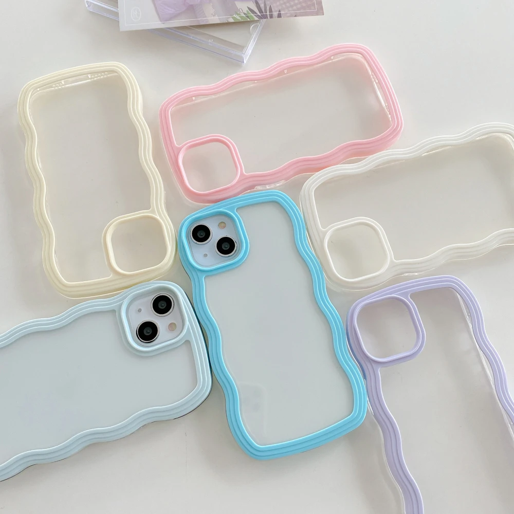 Soft Wavy Lines Phone Cases For iPhone 16 15 11 12 13 14 Pro Max 16 Plus X XR XS Max 7 8 SE Candy Bumper Transparent Case Cover image 2