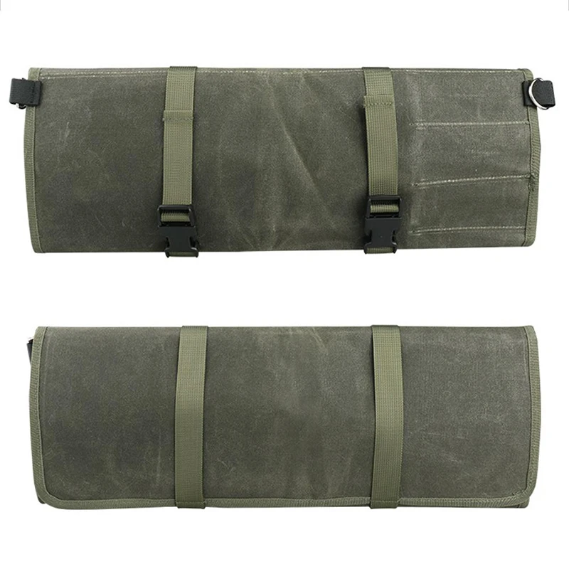 Canvas Chef Knife Roll Bag Portable Chef Kitchen Knife Storage Pockets 11 Slot Durable School Camping Cooking Knives Carry Case