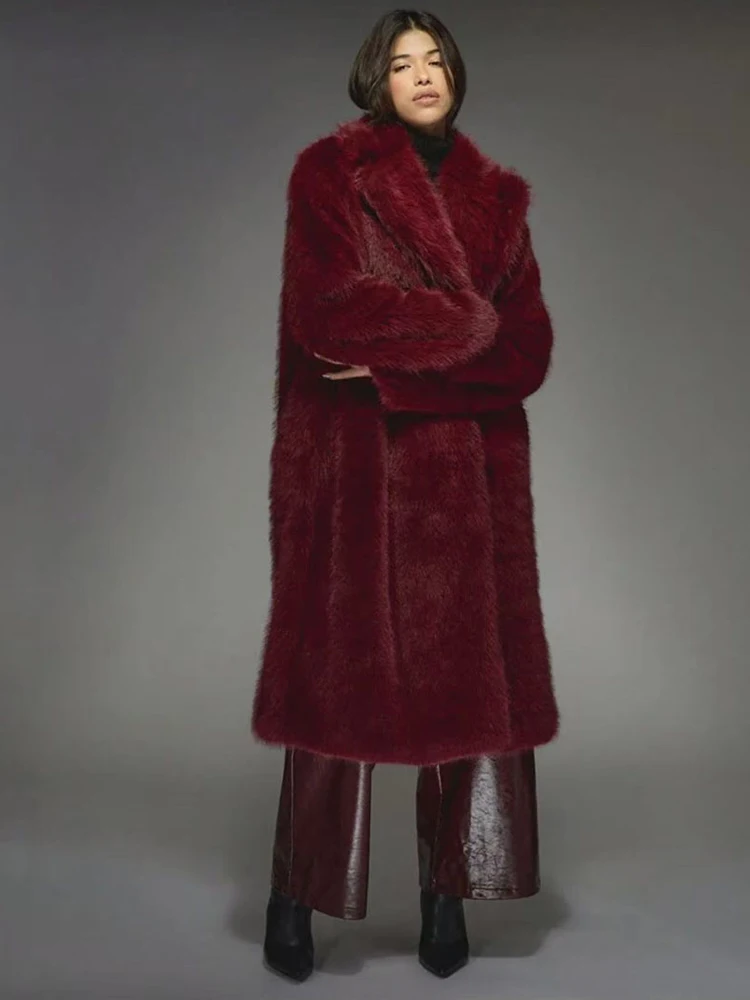 Płaszcz z wysokiej jakości futra dla kobiet, zimowy, gruby, z pluszowym kołnierzem z imitacji futra lisa, luźny, długi, w stylu kurtki.