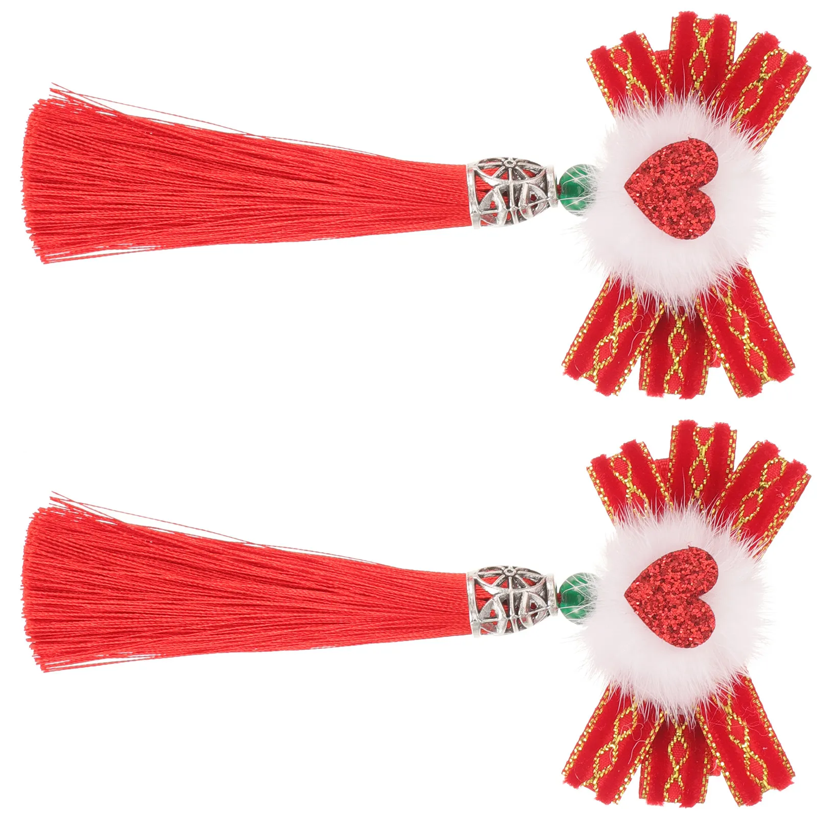 

2Pcs Delicate Cloth Tassel Hair Clips with Heart Decor Elegant Hanfu Hair Accessories for Women Girls Wedding Party Dating Gift