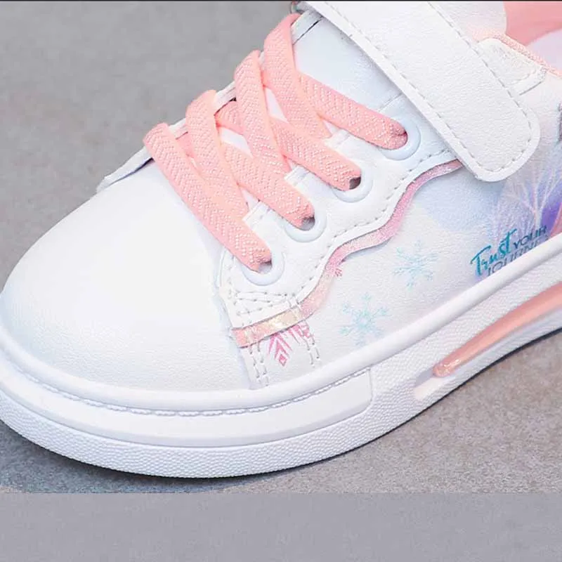 Disney Princess Elsa wiosna nowe dziecięce eleganckie małe białe buty dziecięce dorywczo uczniowie szkół podstawowych Trend buty deskorolkowe