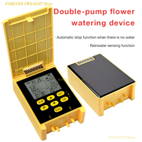 Rain Sensor Solar Irrigation Timer Dual Pump Automatic Flower Water Timer Irrigation System Built-in 18650 Lithium Battery