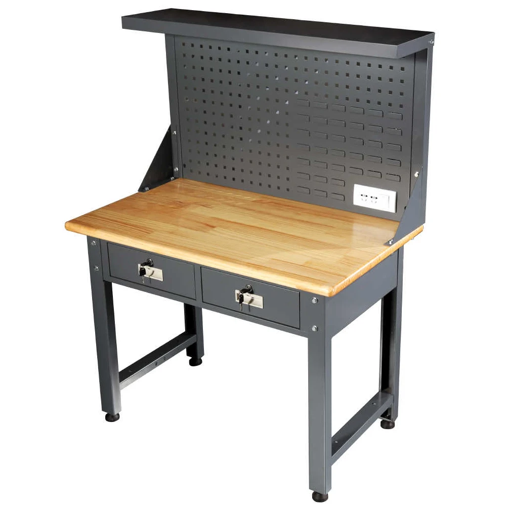 Hardwood Workbench Heavy Duty Oak Board Workbench Carbon Steel Suitable For Garage Office Workshop