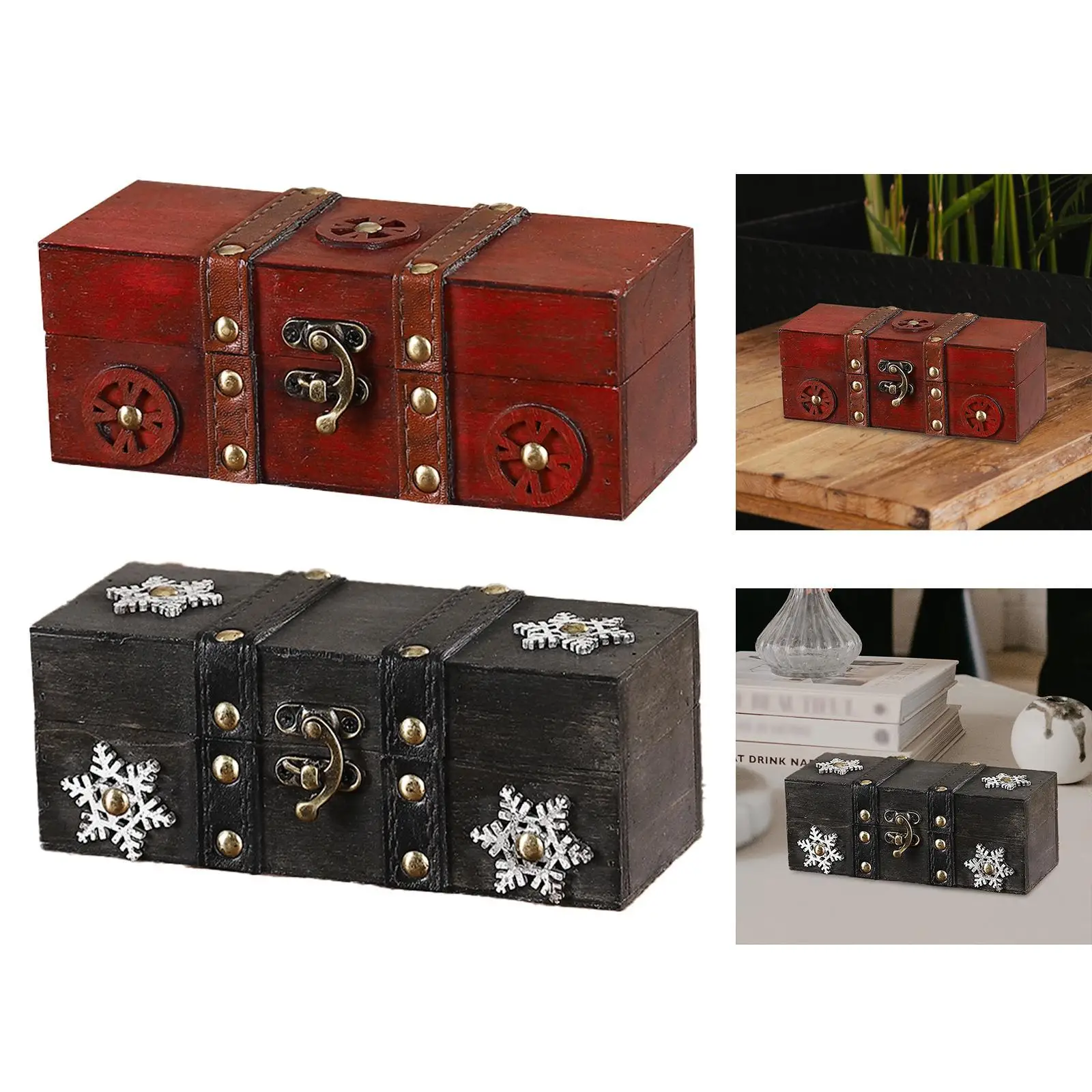 

Jewelry Storage Box Decor Collectible Compact Decorative Wood Treasure Box for Pendant Charms Bracelets Brooches Necklaces Rings