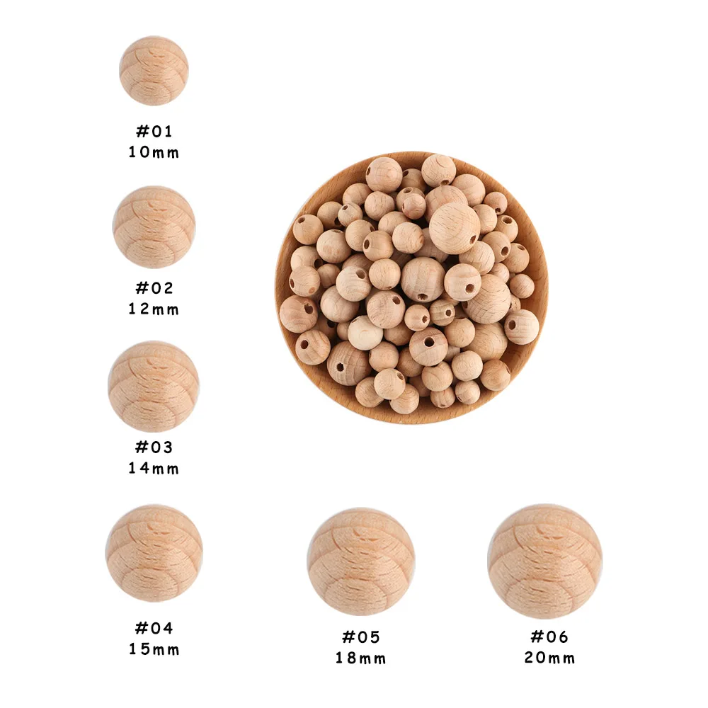 50Pcs Natural Beech Wooden Round  Beads For Jewelry DIY Bracelet Keychain Multifunctional Chain Accessories