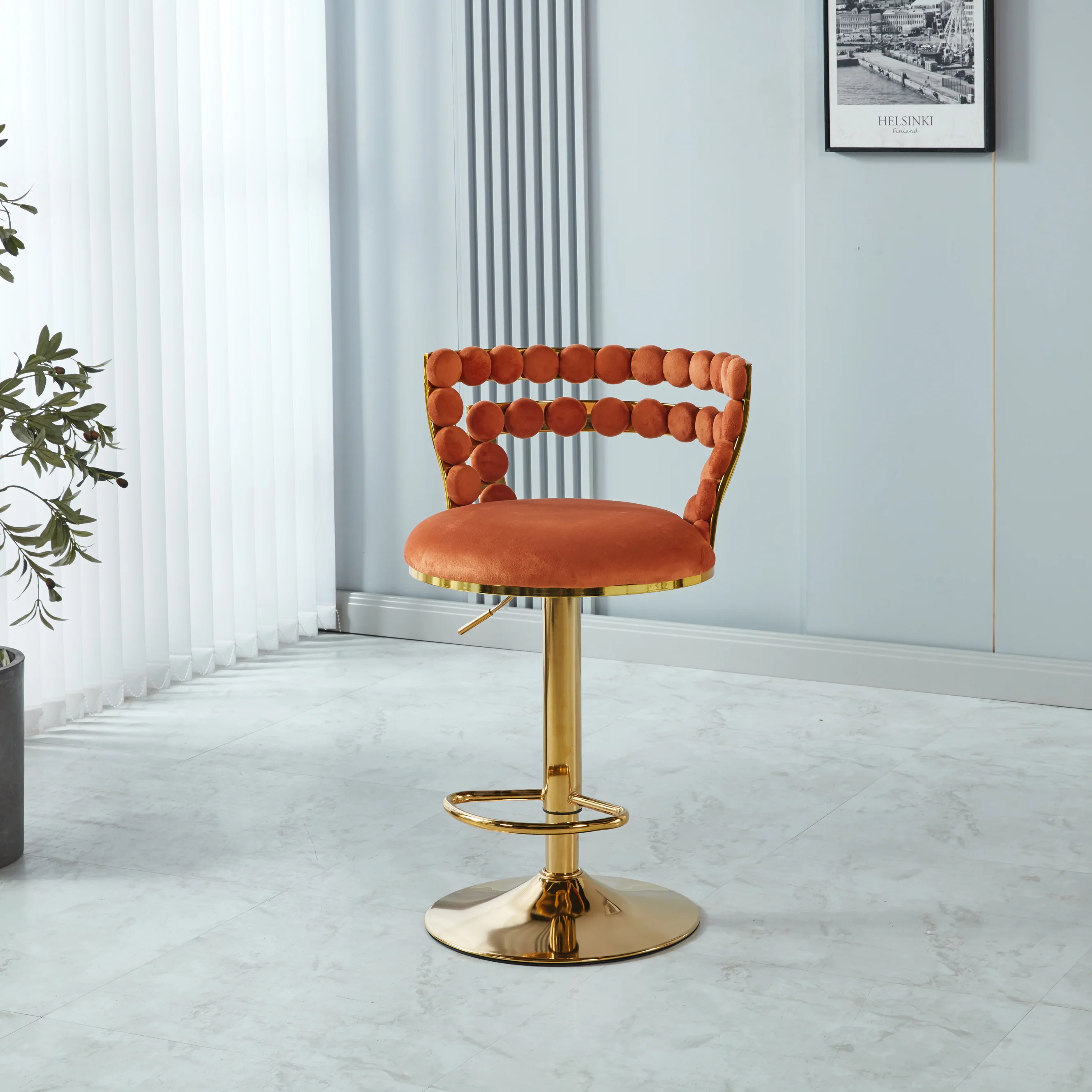 Silla de bar moderna (juego de 2) con patas de tubo de hierro de color dorado, cojines suaves y respaldo cómodo, adecuada para comedor,