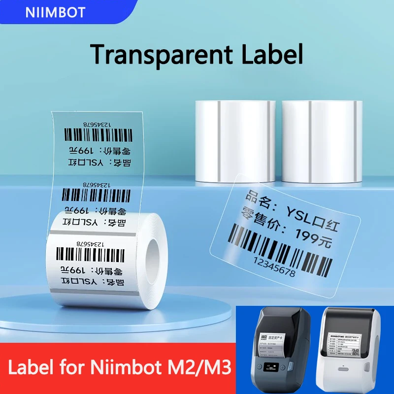 Niimbot M2/M3 Transparent Label Self-adhesive Heat Transfer Printing Paper Waterproof  Tear-resistant Clear Sealing Stickers