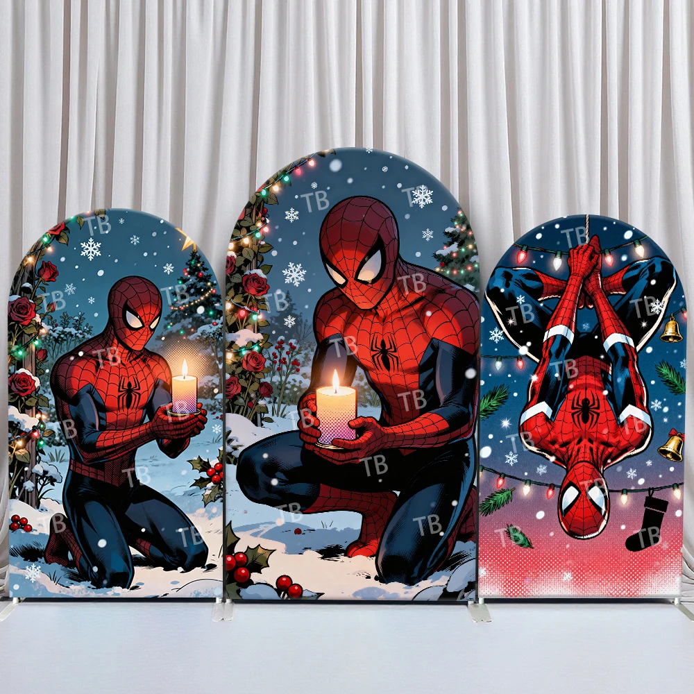 

Spider-Man Arch Backdrop Cover Christmas Candle Festive Comic Cozy Style Birthday & Baby Shower Party Photo Booth Decor Props