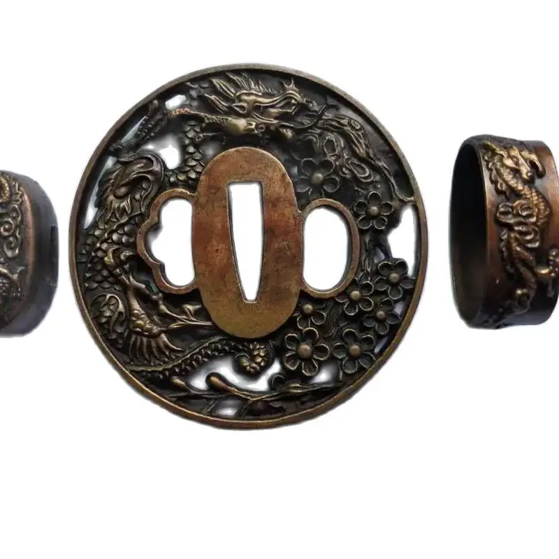 

Round Katana's Fitting Tsuba Kashira Fuchi Menuki Copper Case For Blade Sword Edge Tanto -Dragon