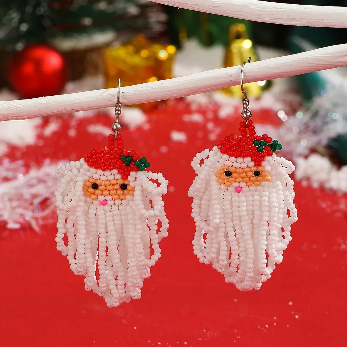 Beaded earrings Tassel Female Hand knitting Santa Claus Easy Design Originality Bohemia Alloy Tide Rice bead earrings