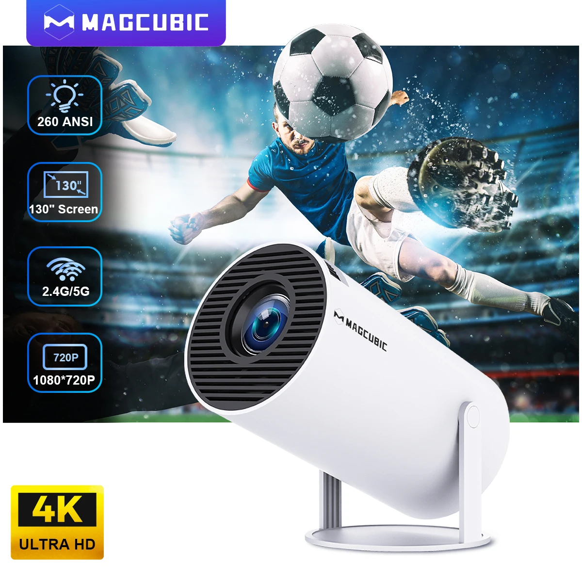 Projecteur Magcubique Portable pour Touriste, Android 11, 4K, 1280x720P, HY300, Wifi, 260ANSI, 180 °, Flexible, BTpig, Cinéma en Plein Air, Provaincu ou HY300 Pro