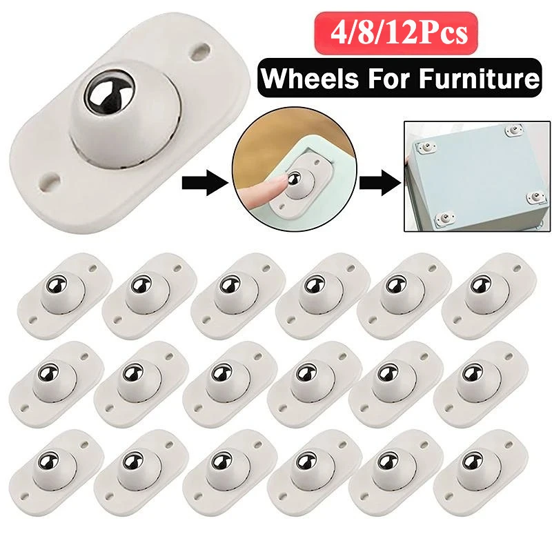 4/8/12Pcs Self Adhesive Swivel Caster Stainless Steel Wheels 360 Degree Rotation for Home Strong Load-bearing Universal Whee