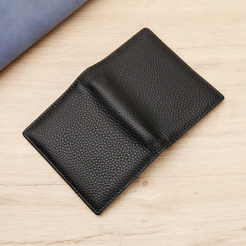 Funda de cuero genuino de lujo para hombre y mujer, tarjetero plegable de Color sólido para negocios, soporte para tarjeta de crédito, cartera tarjetero de hombre, tarjeteros para tarjetas de credito, billetera hombre