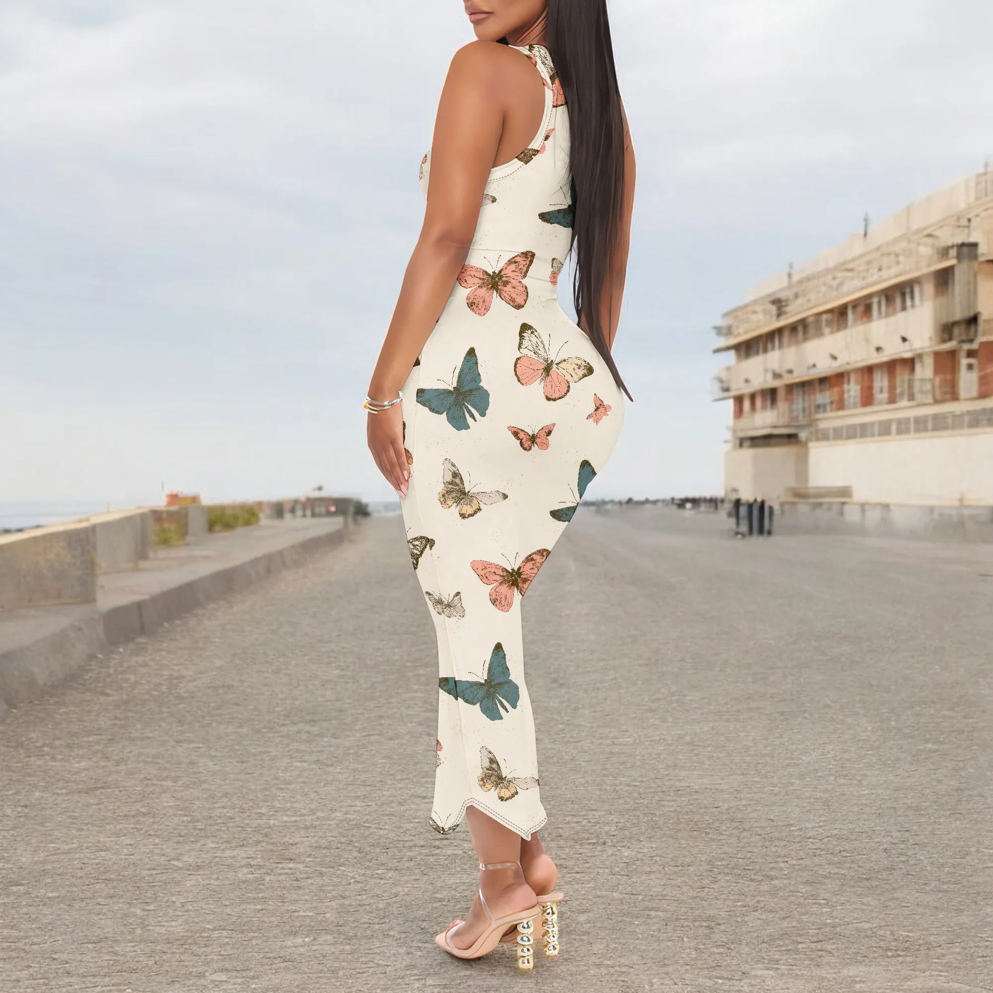 ผู้หญิงเซ็กซี่ชุดเข้ารูปแขนกุด Basic Midi Club Dresses