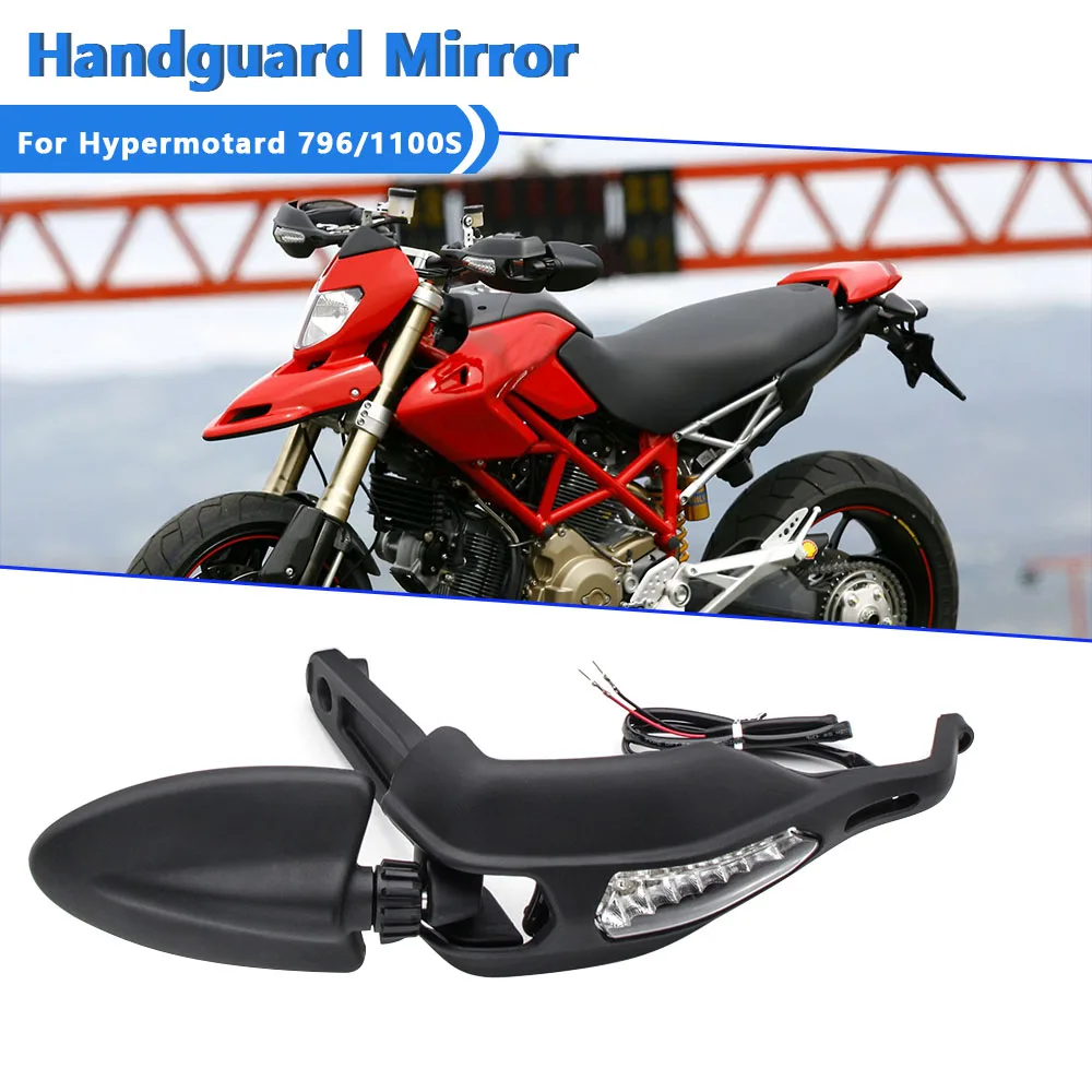 For DUCATI Monster796 Hypermotard 1100S Motorcycle Handguard Rearview Mirror With LED Turn Signal Handle Side Mirror