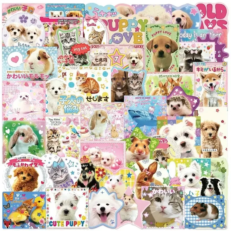 50Pcs Dopamine Cartoon Animal PVC Waterproof Stickers Bright Color Cute Creature Decals for DIY Decor Giajar Sticker Store