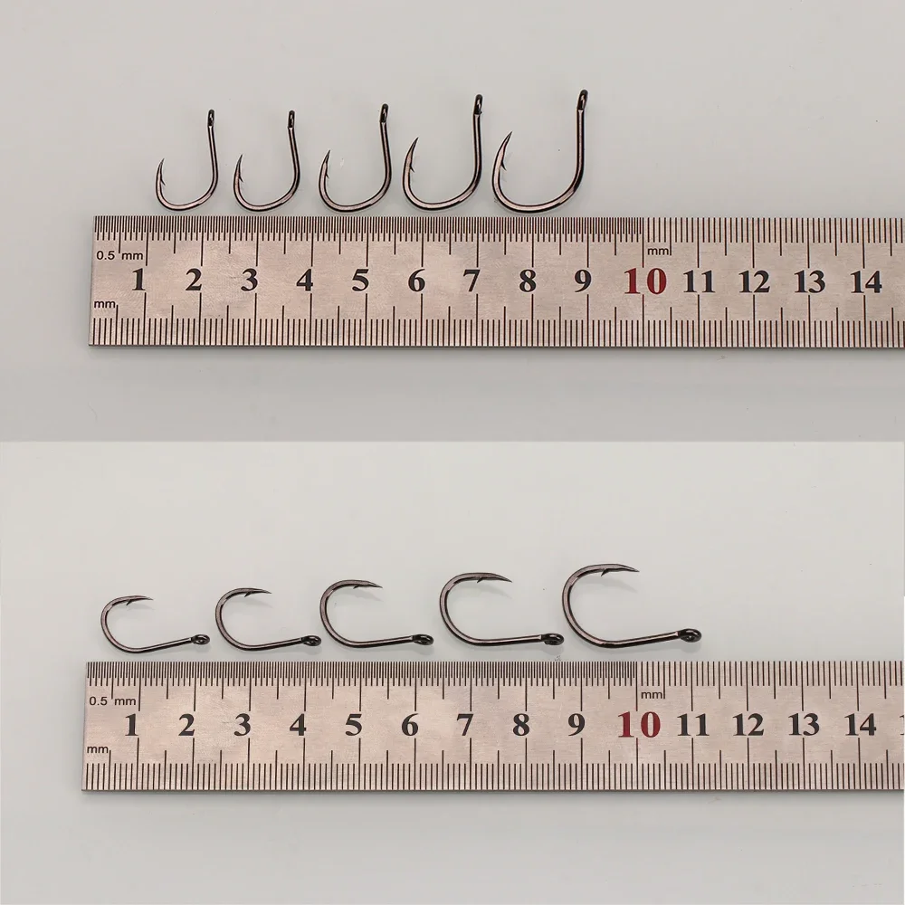 11 # -15 #   Ganchos únicos para pesca marítima, alça de gancho de tubo, haste curta, ponta compensada, aço carbono forjado, níquel preto, farpado, gancho único fac