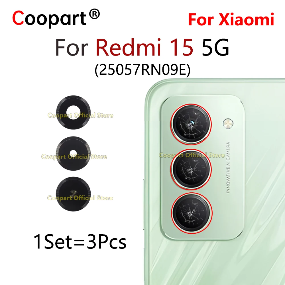 Rear Back Camera Glass Lens For Redmi 15 5G Camera Cover Replacement With Adhesive Sticker 25057RN09E