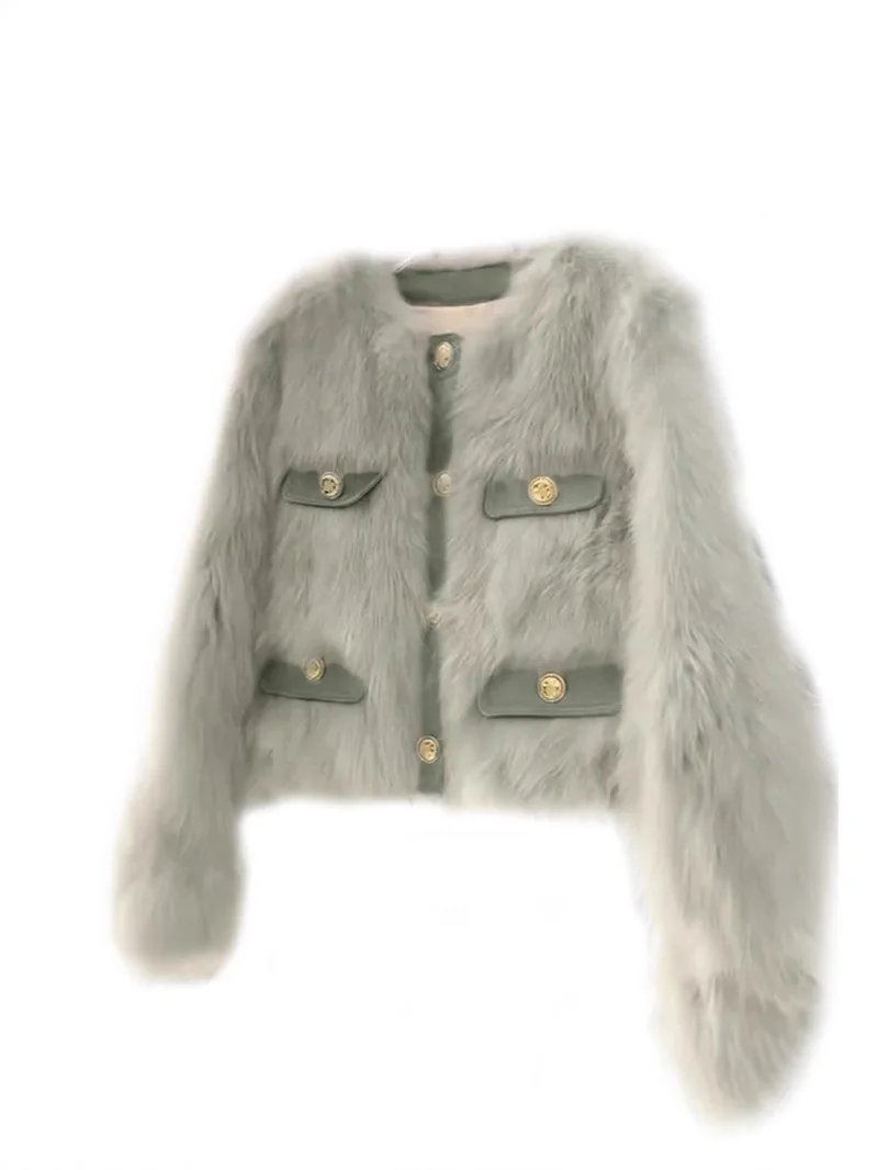 Faux Fur Khaki Coats Womens Lambswool Slim Evening Mother Down Panelled Extended Buttoned Split Pure Medium-Length Thermal Lined