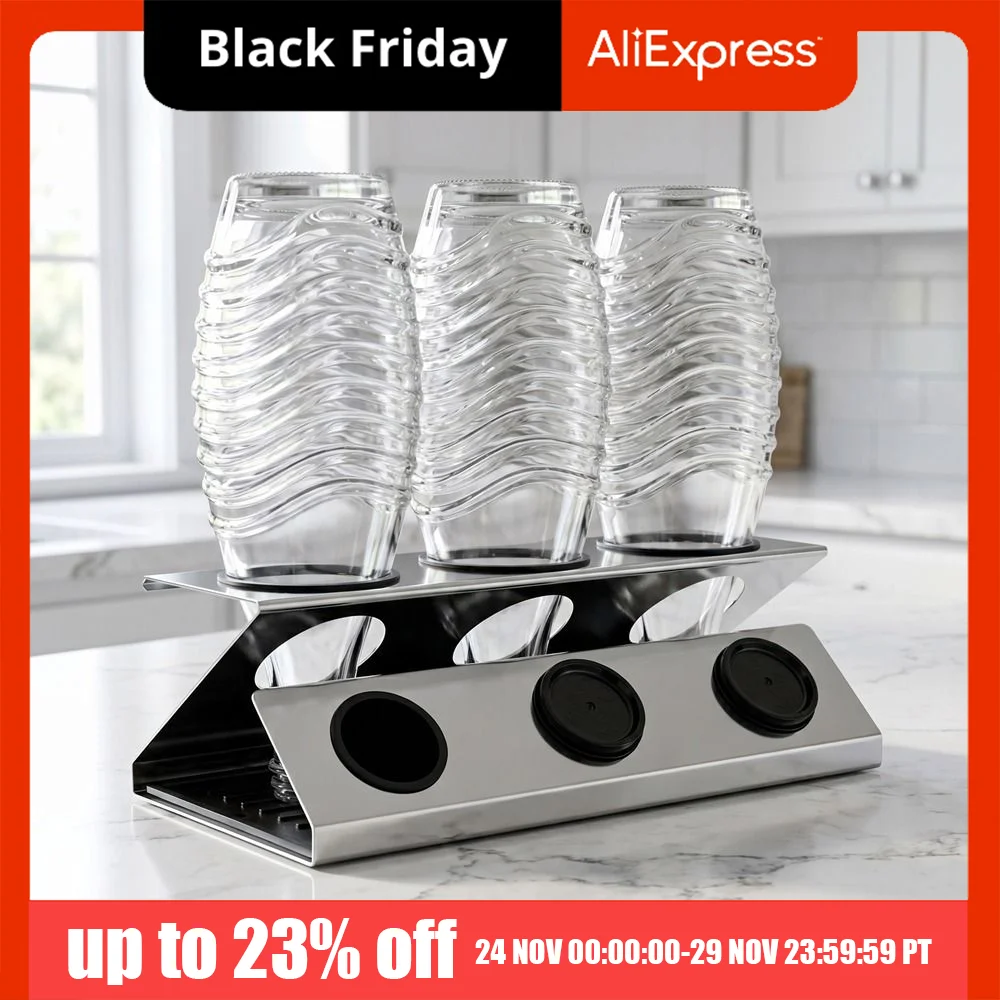 

Stainless Steel Soda Bottle Drain Rack 3-hole Silver Bottle Drying Rack with Brush Soda Bottle Placement Rack for Kitchen