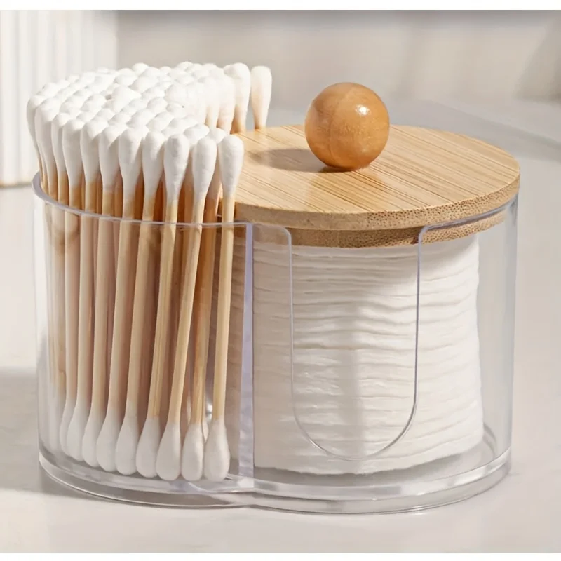 Two-in-one transparent swab and makeup pad storage box with lid - double-layer compartmentalized bathroom storage items