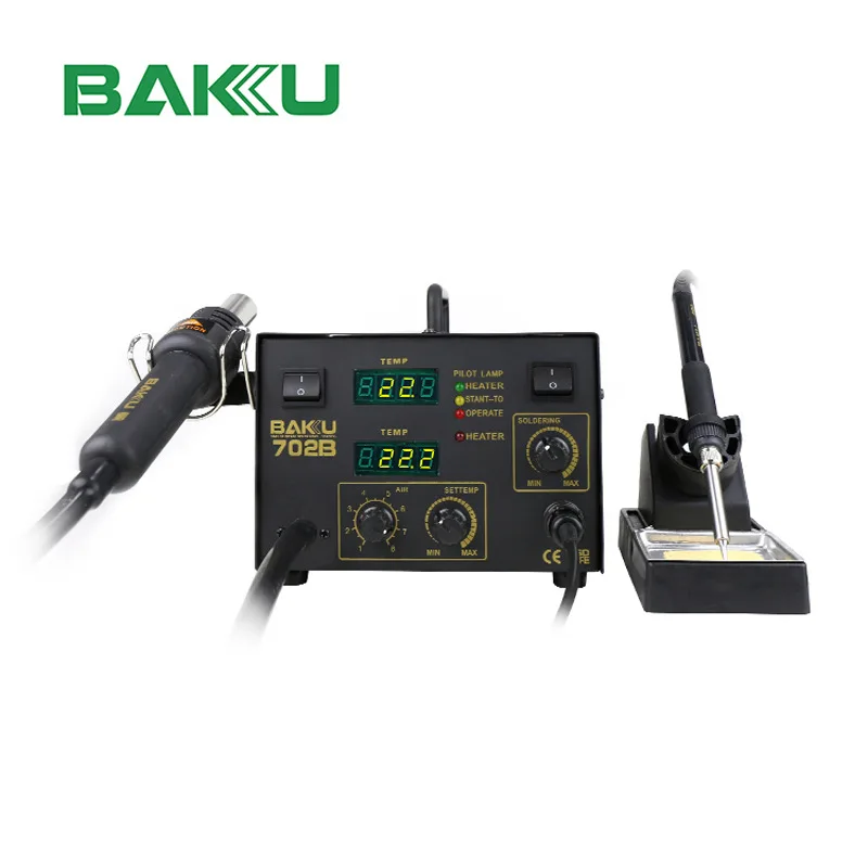 Baku BK-702B 2 in 1 hot air gun electric soldering iron dual digital display anti-static soldering station constant temperature