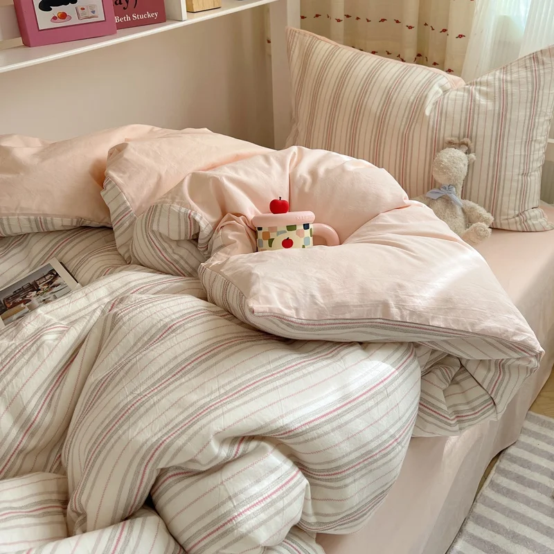 Bettwäsche-Set, doppellagiges Garn, INS, für Mädchen, Pilz, weiche gewaschene Baumwolle, Bettlaken, Queen-Size-Bett, Bettwäsche-Set, Kissenbezug, Bettlaken – Detail 13
