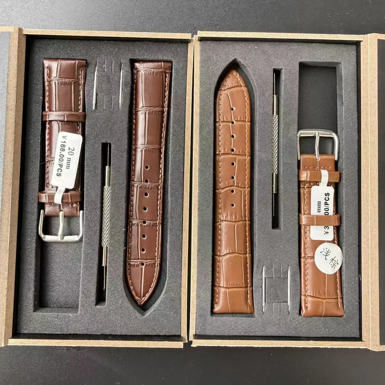 Hochwertiges Armband aus echtem Leder, Uhrenarmband 10/12/13/14/15/16/18/19/20, Uhrenband mit Stahlstiftschließe und Box – Detail 2