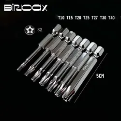 7 Pcs 50mm S2 Magnetic 5 Point Torx Screwdriver Bits 1/4