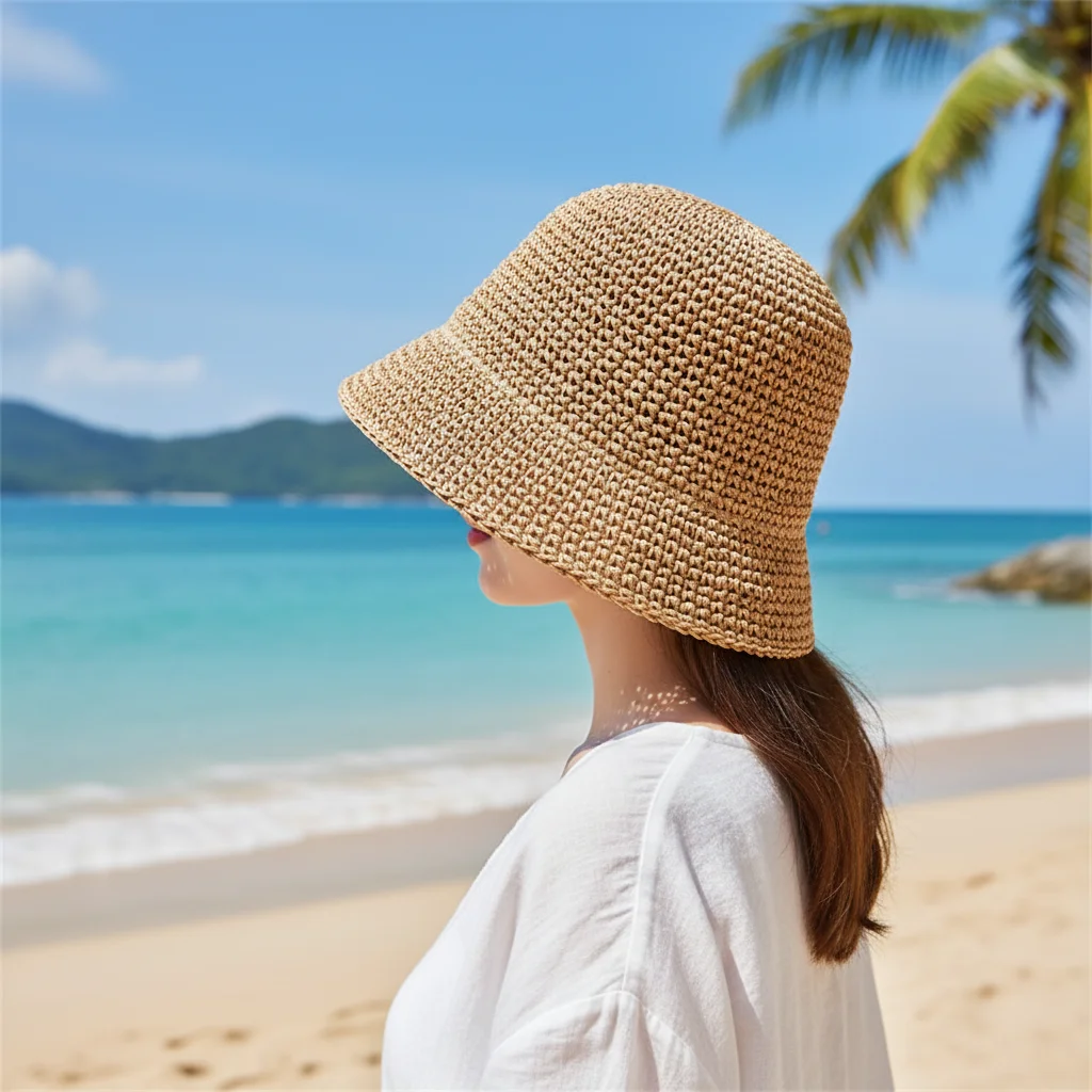 

Woven Straw Hat For Sun Protect Beach Use UPF50+ Lightweight And Foldable