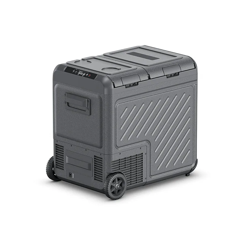 55L Large Portable Wheeled Car Freezer DC 12V 24V Dual Zone Compressor Car Refrigerator for Car RV Truck Boat Travel