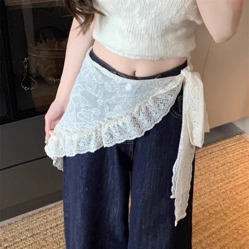 

Trendy Lace Trim Lace Mini Skirt Ruffles Clothing Accessories Fart Curtain Pretty Jeans Decoration Apron Wrap Skirt Women