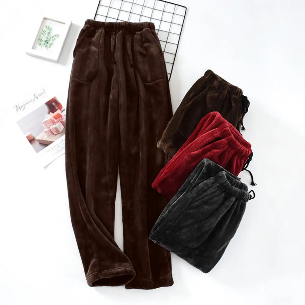 Stylish Men Winter Pants Elastic Waist Cold-proof Cozy Pleated Men Nightie Pants