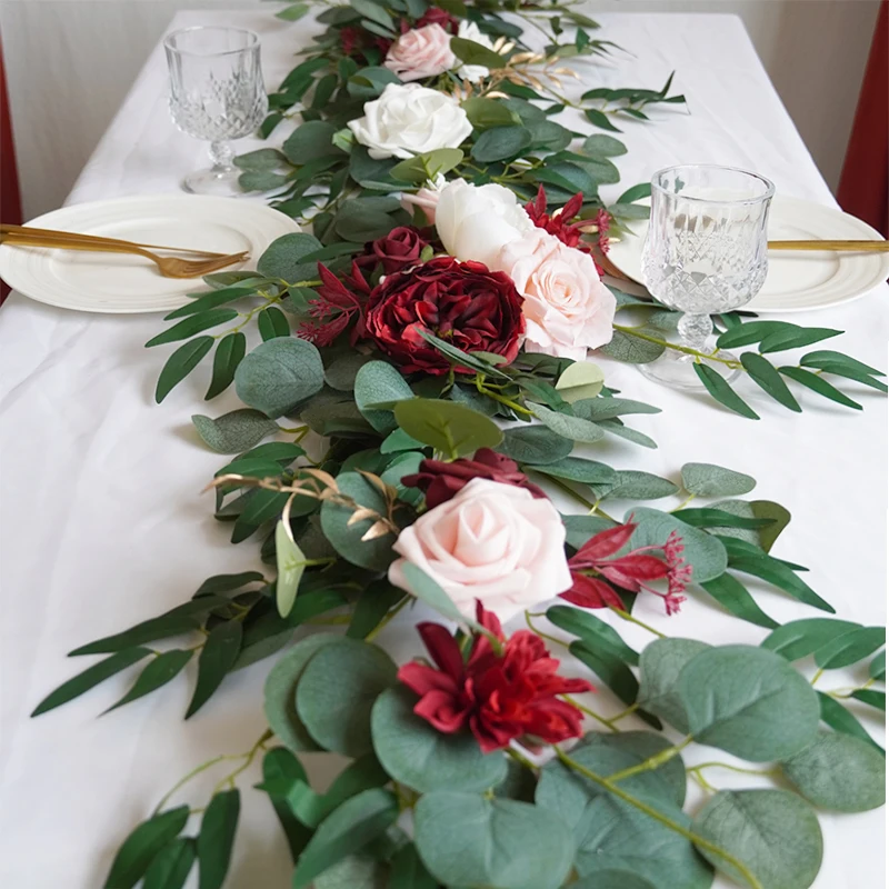 good design silk flower table runner for wedding decoration