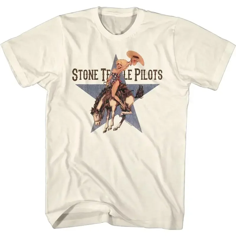 T-shirt pour hommes Stone Temple Pilots Girl Riding Bronco Blue Star, merchandising de musique rock