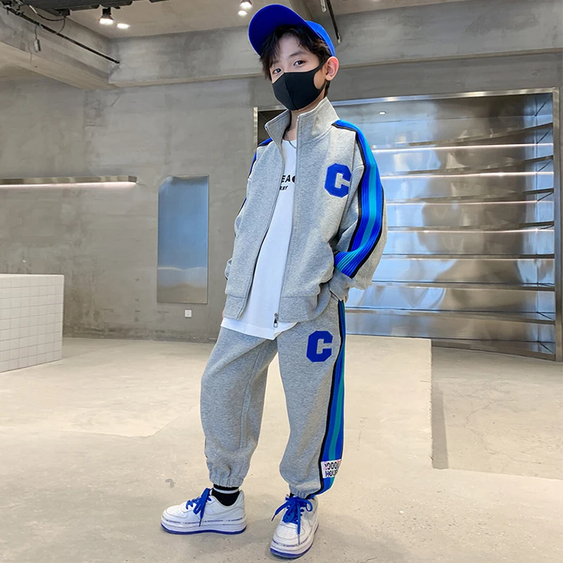 5 6 8 10 12 Year Big Boys Clothing Sets New Fashion Spring Autumn Zipper Coat + Pants 2Pcs Tracksuit Suits For Teen Kids Clothes