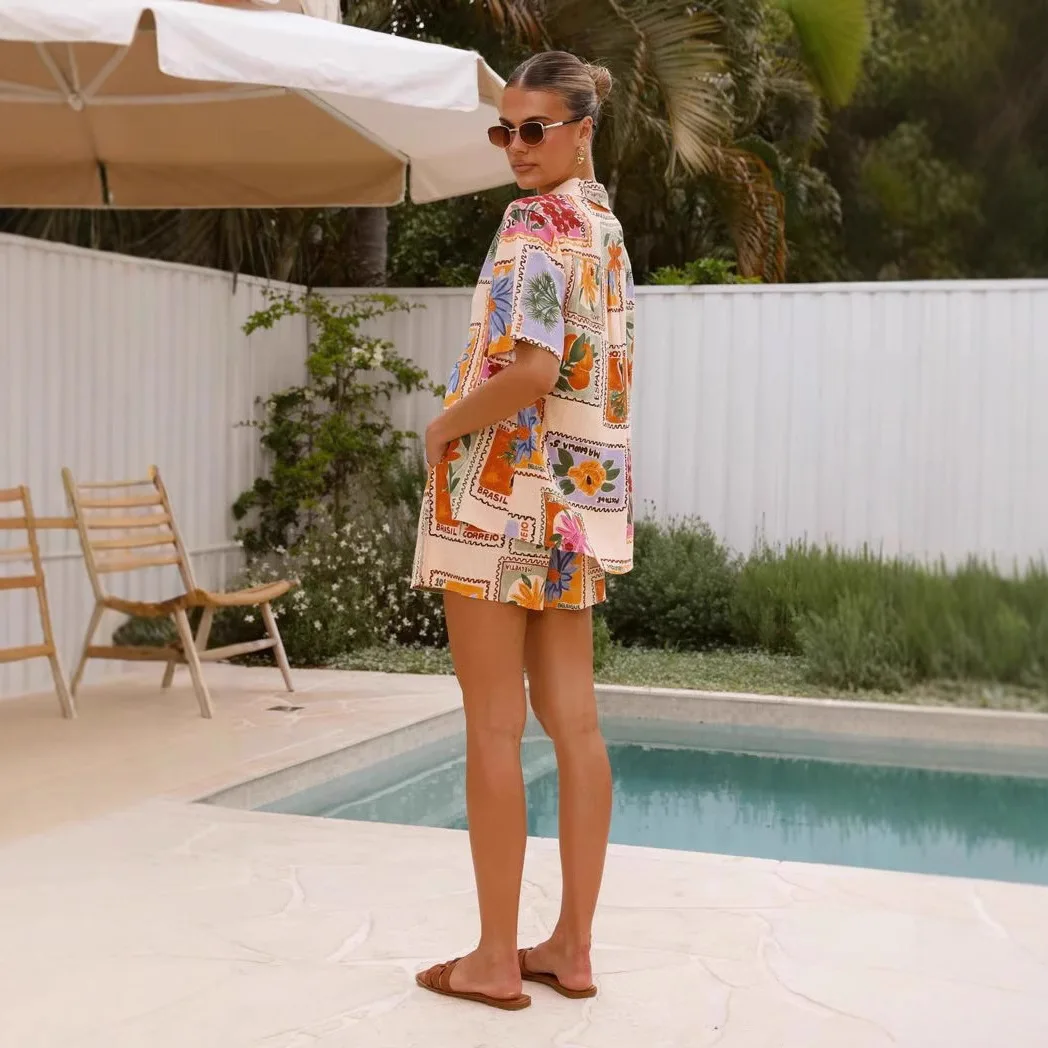 2022 zomer nieuwe vakantiestijl casual shirt en shorts set - 68627